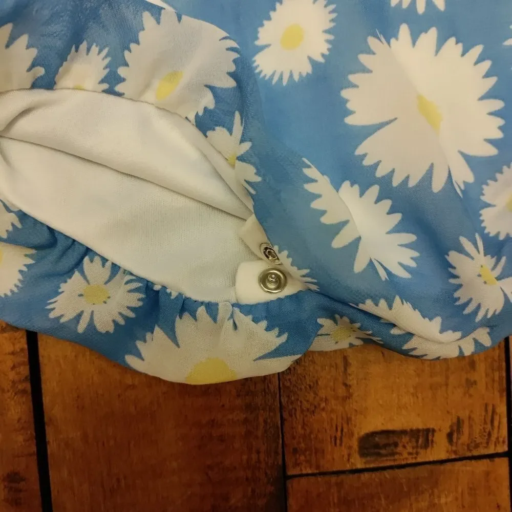Romper 3 months daisy bubble romper retro style blue yellow floral vintage